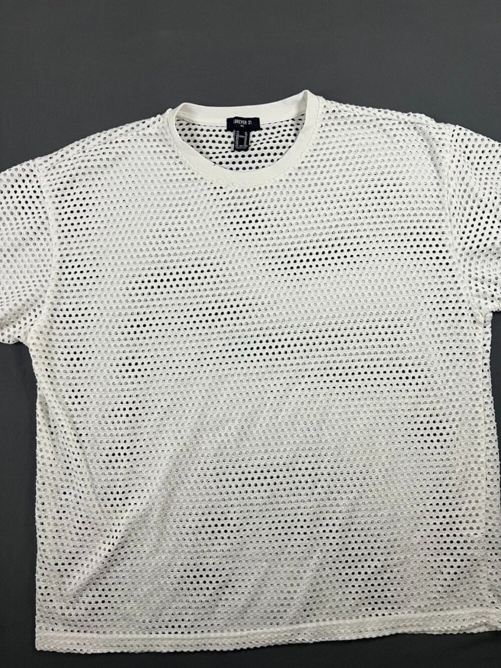 Forever 21 Shirt Mens XL White Mesh See Through Fishnet Crew Neck Tee